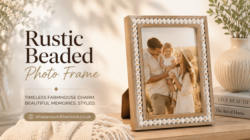 Wooden Rustic Beaded Photo Frame